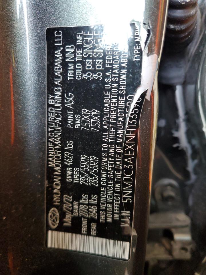 2022 HYUNDAI TUCSON SEL VIN:5NMJC3AEXNH133590