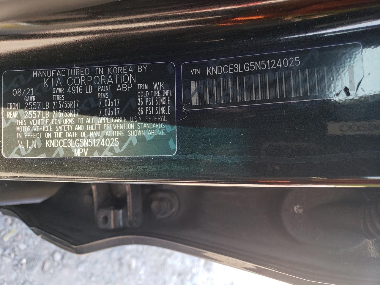 2022 KIA NIRO EX PREMIUM VIN:KNDCE3LG5N5124025