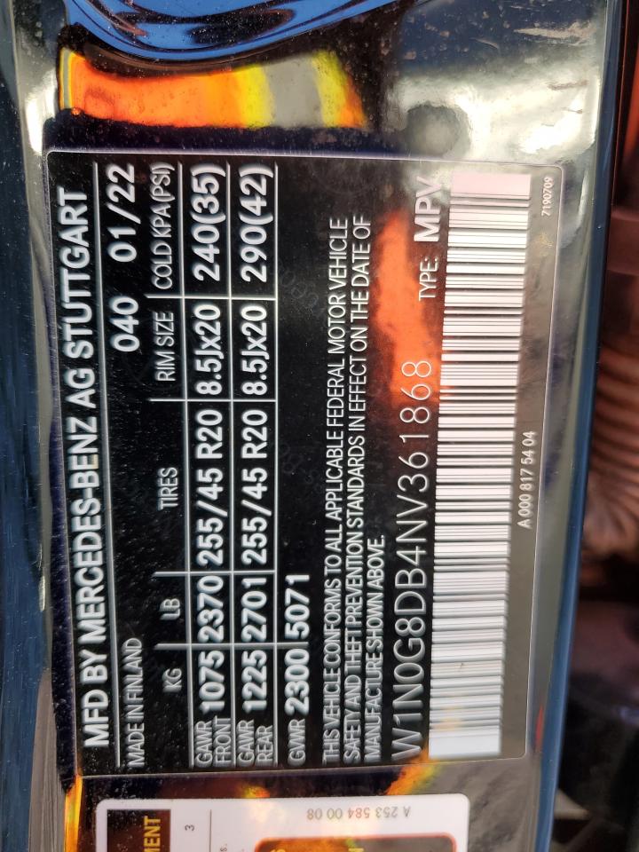 2022 MERCEDES-BENZ GLC 300 VIN:W1N0G8DB4NV361868