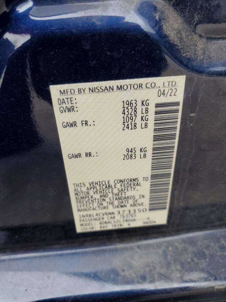 2022 NISSAN ALTIMA SR VIN:1N4BL4CV6NN373350