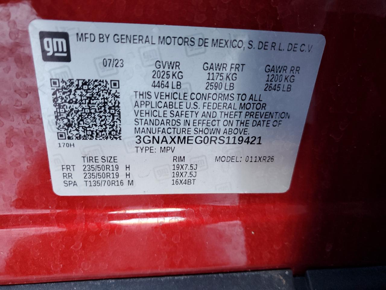 2024 CHEVROLET EQUINOX RS VIN:3GNAXMEG0RS119421