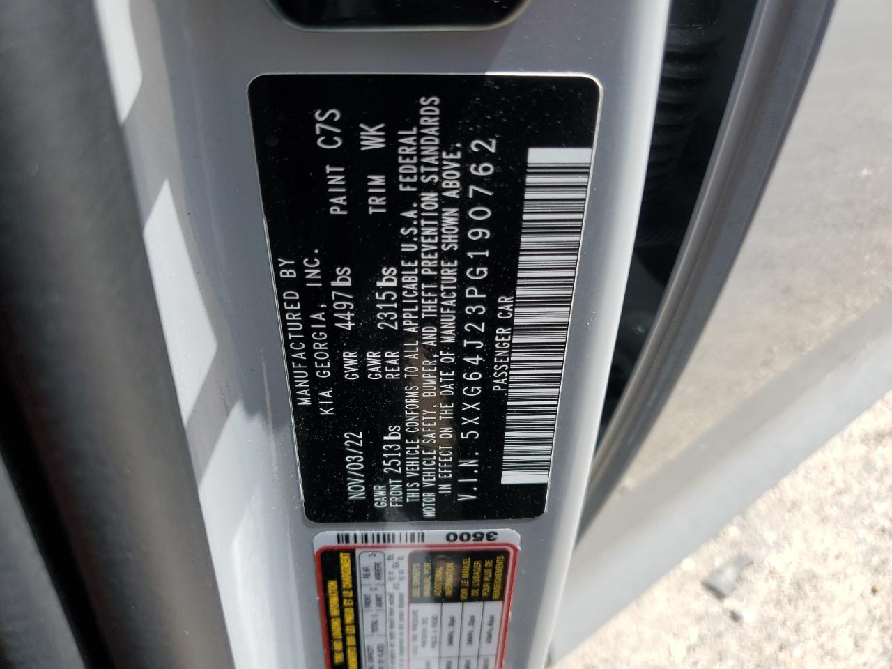 2023 KIA K5 GT LINE VIN:5XXG64J23PG190762