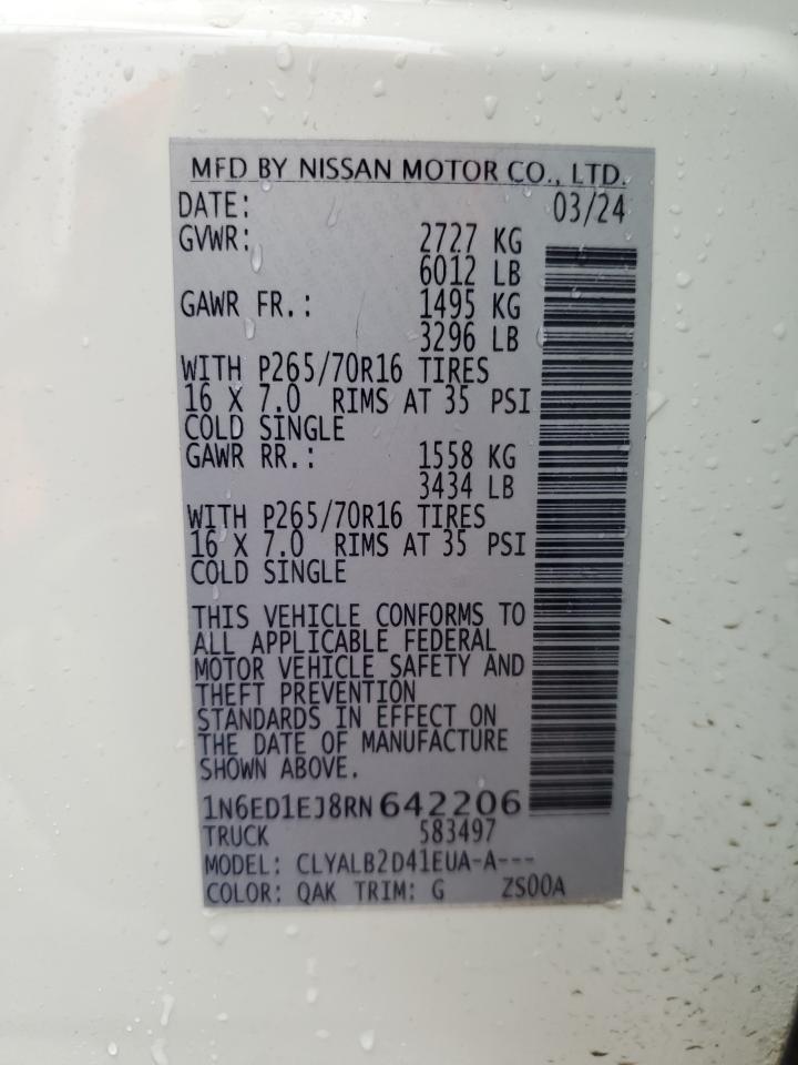 2024 NISSAN FRONTIER S VIN:1N6ED1EJ8RN642206