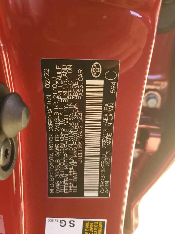 2022 TOYOTA COROLLA LE VIN:JTDEPMAE6NJ216441