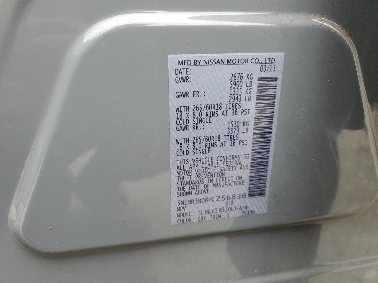 2023 NISSAN PATHFINDER SV VIN:5N1DR3BD8PC256836