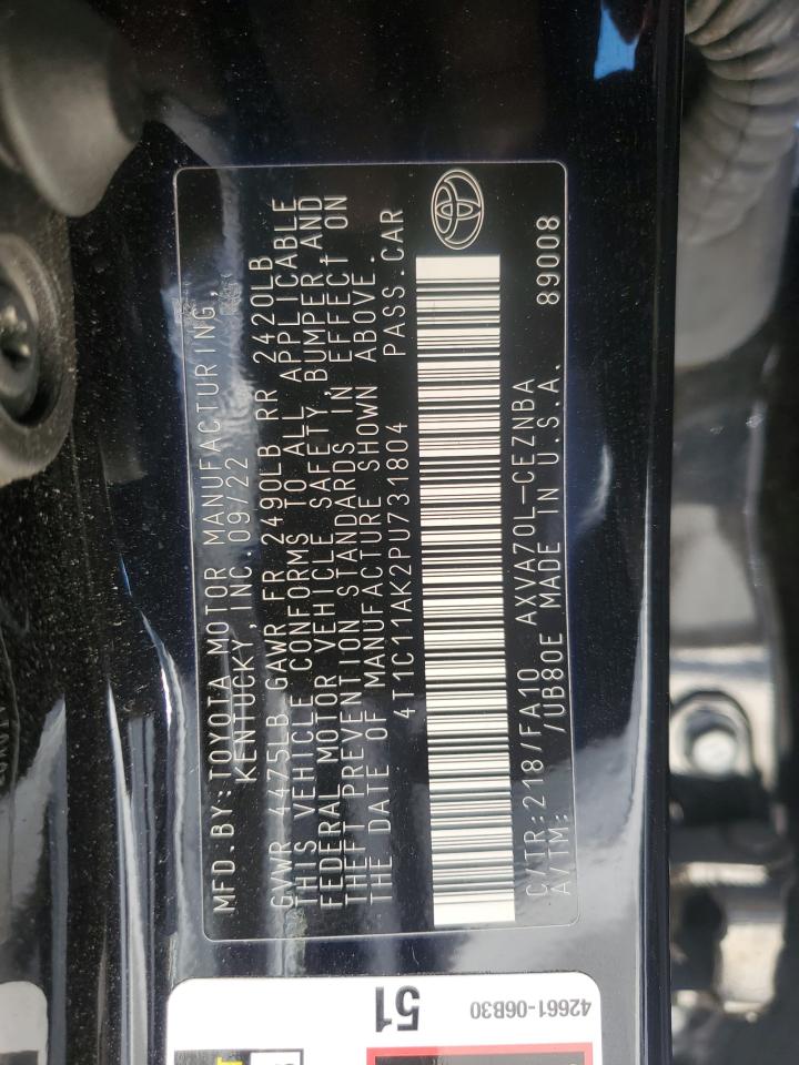 2023 TOYOTA CAMRY LE VIN:4T1C11AK2PU731804