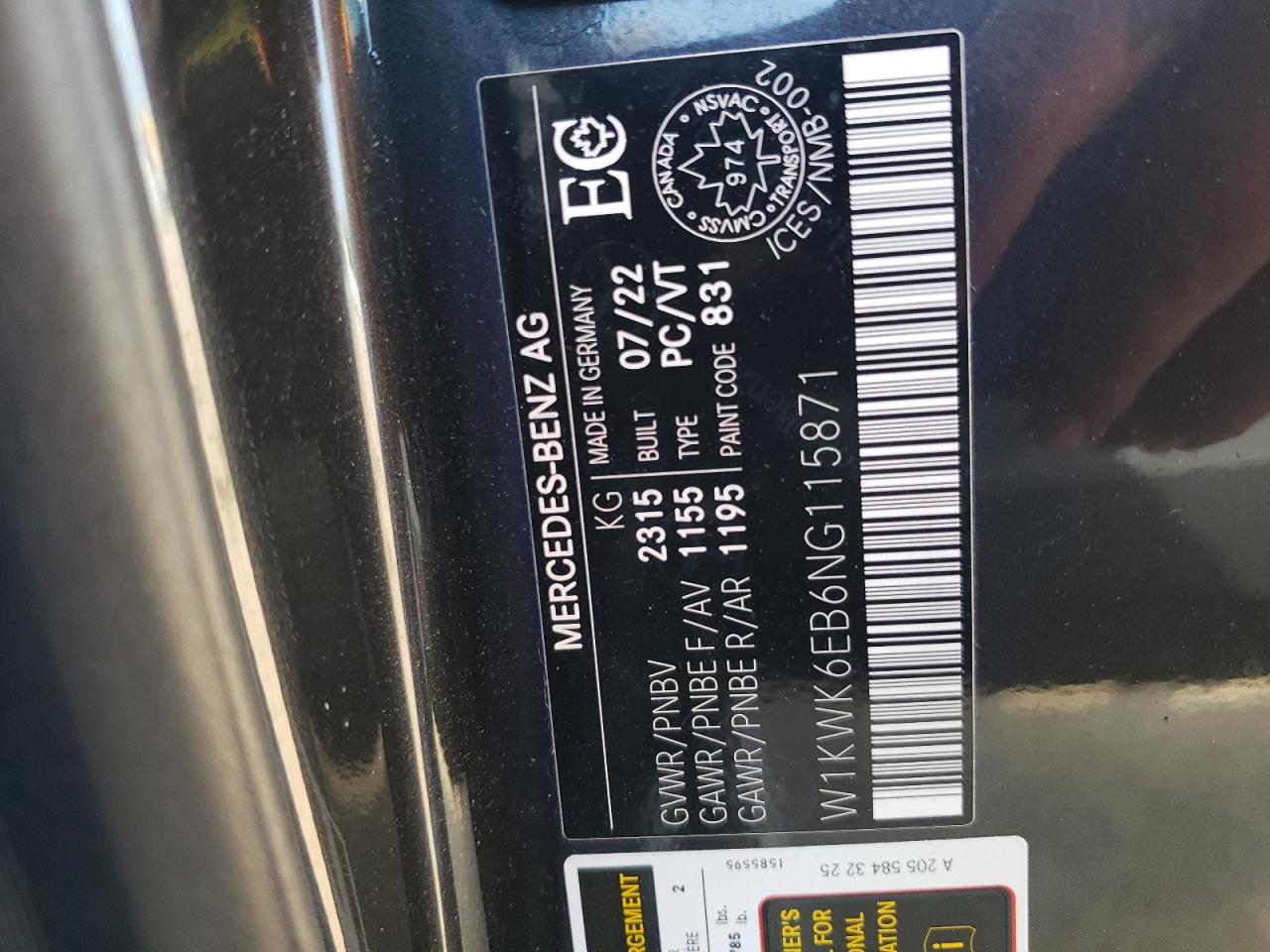 2022 MERCEDES-BENZ C 43 AMG VIN:W1KWK6EB6NG115871