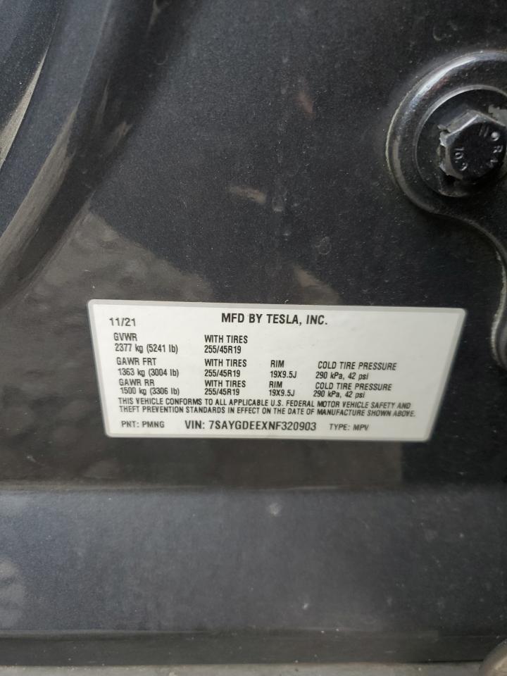 2022 TESLA MODEL Y VIN:7SAYGDEEXNF320903