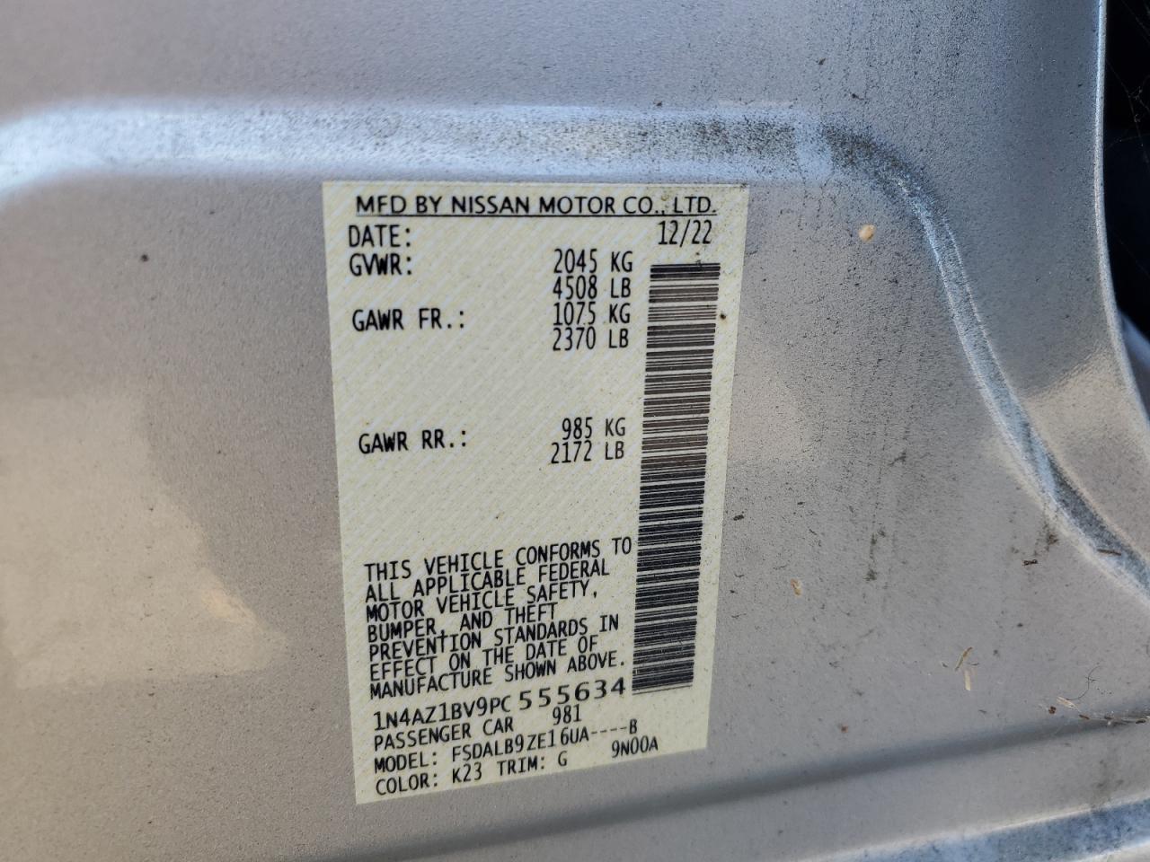 2023 NISSAN LEAF S VIN:1N4AZ1BV9PC555634