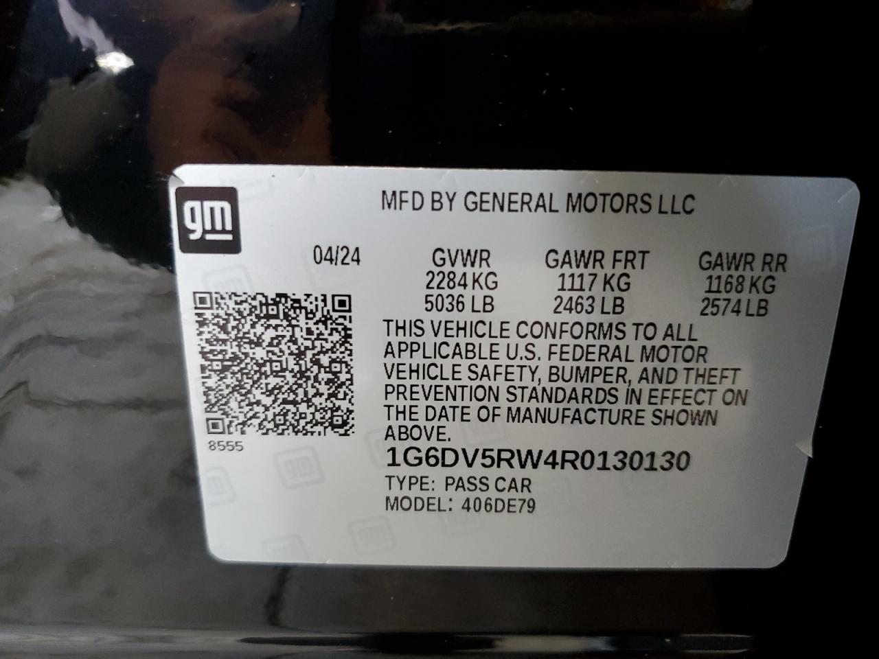 2024 CADILLAC CT5-V VIN:1G6DV5RW4R0130130