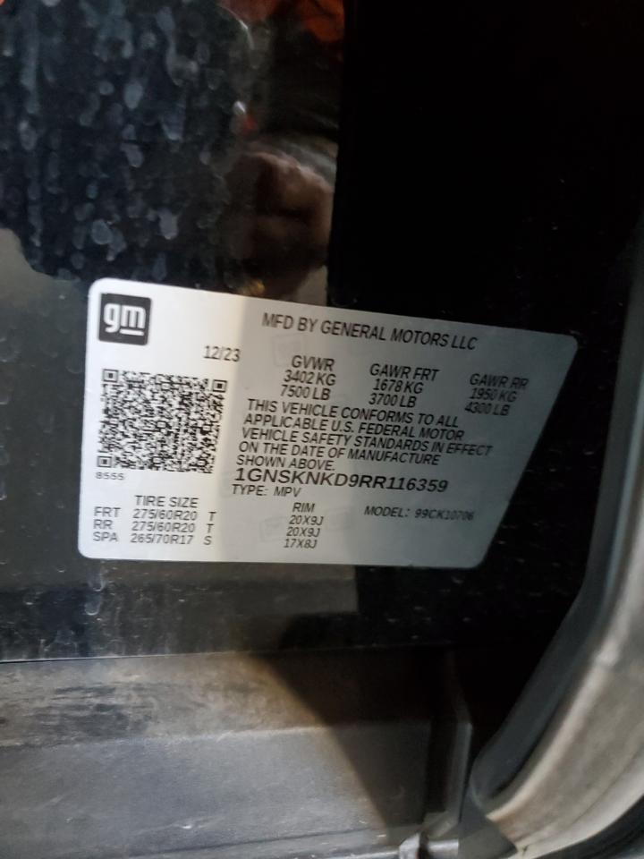 2024 CHEVROLET TAHOE K1500 LT VIN:1GNSKNKD9RR116359