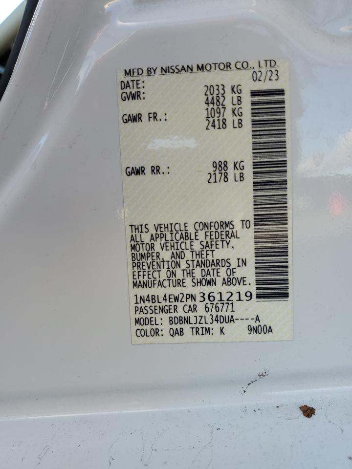 2023 NISSAN ALTIMA SL VIN:1N4BL4EW2PN361219
