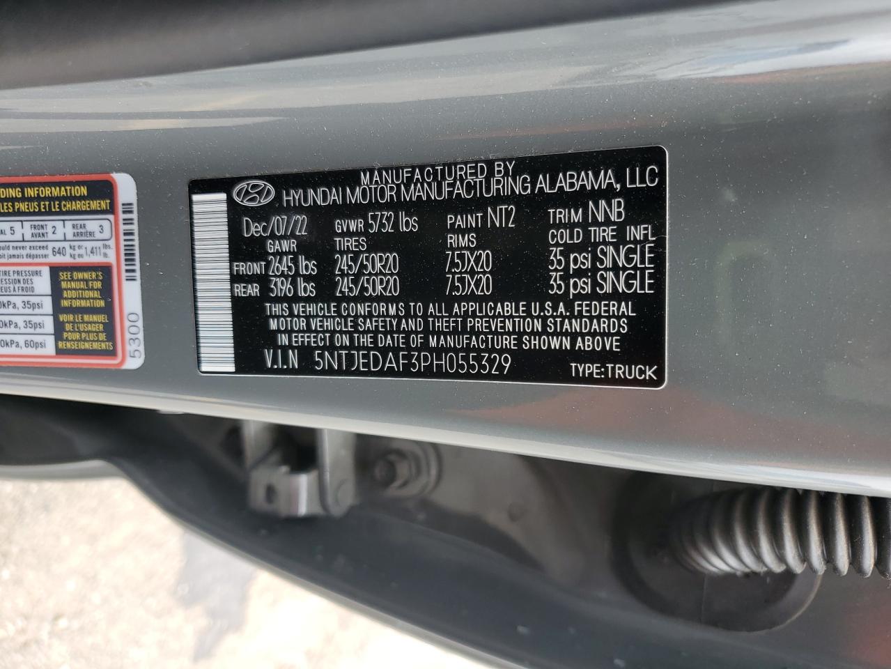 2023 HYUNDAI SANTA CRUZ LIMITED VIN:5NTJEDAF3PH055329