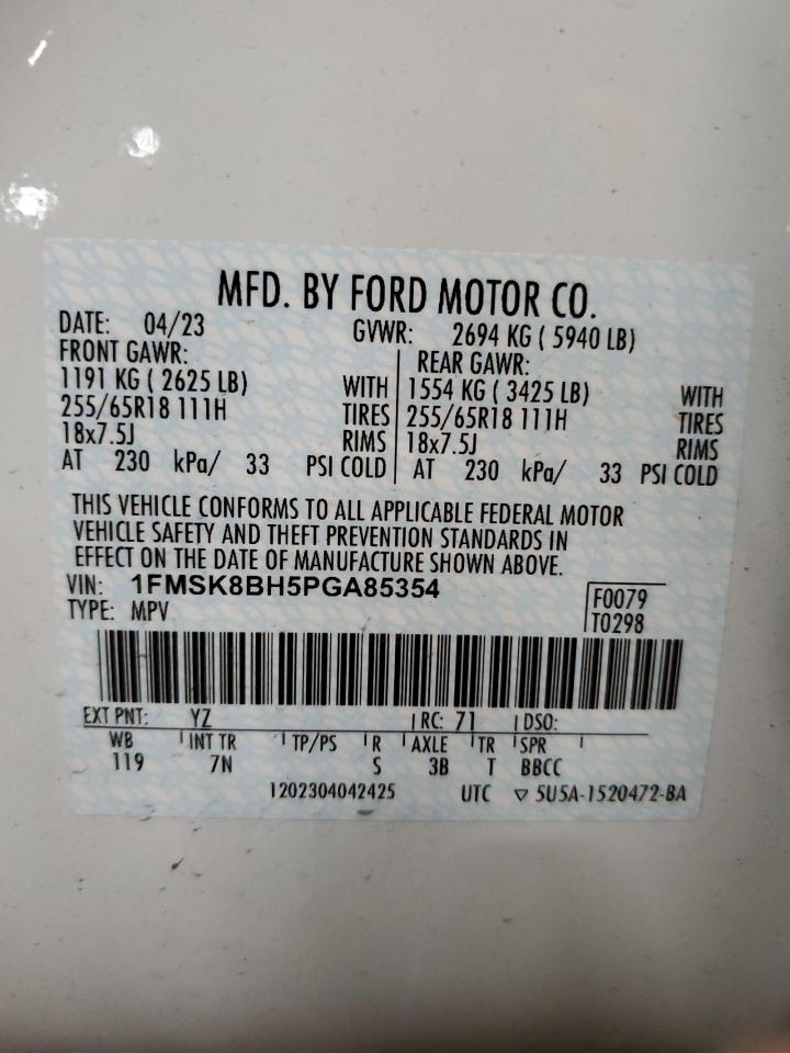 2023 FORD EXPLORER VIN:1FMSK8BH5PGA85354