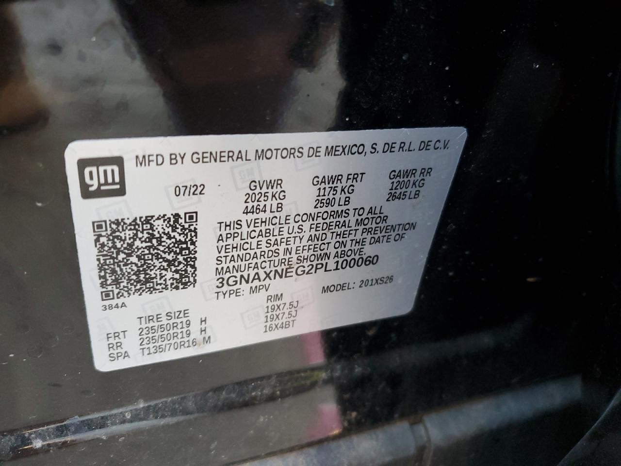 2023 CHEVROLET EQUINOX PREMIER VIN:3GNAXNEG2PL100060