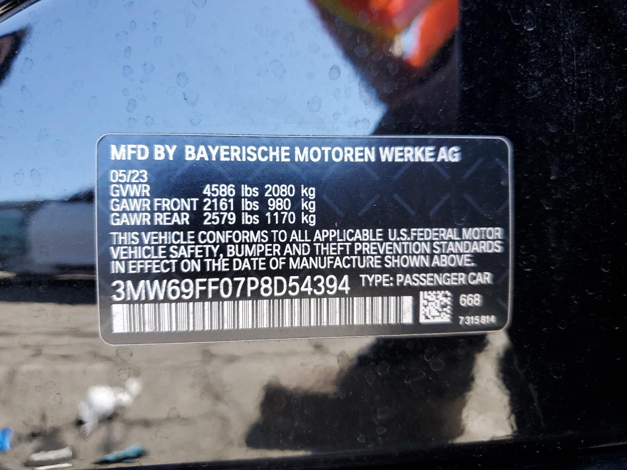 2023 BMW 330I VIN:3MW69FF07P8D54394