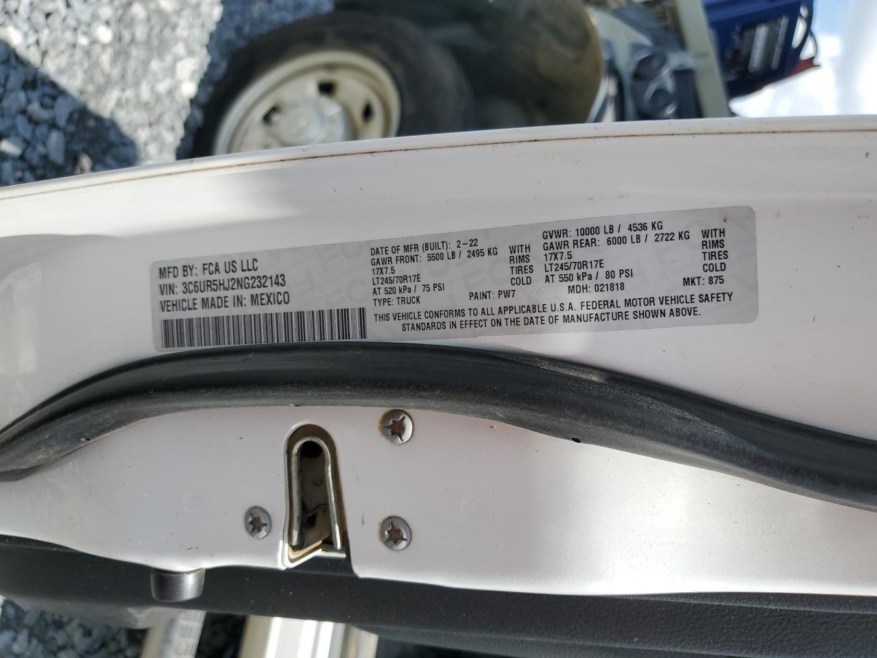 2022 RAM 2500 TRADESMAN VIN:3C6UR5HJ2NG232143