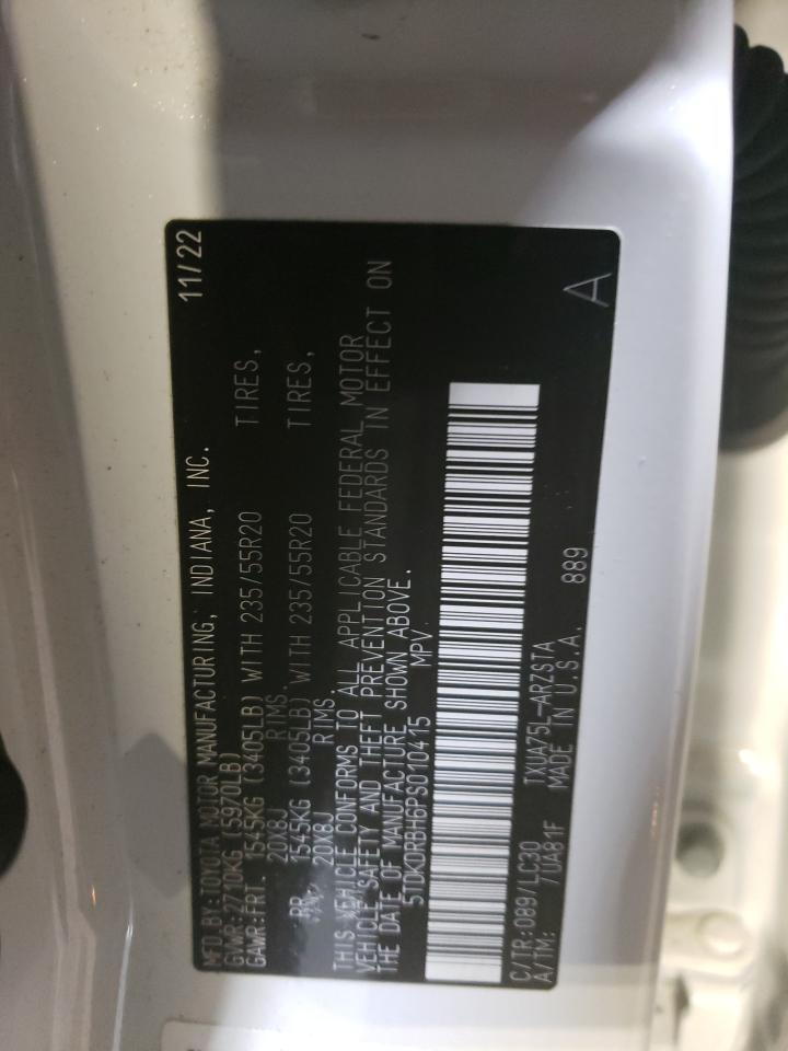 2023 TOYOTA HIGHLANDER L VIN:5TDKDRBH6PS010415
