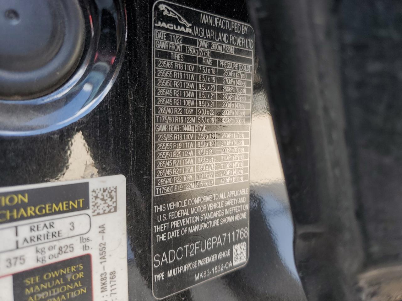 2023 JAGUAR F-PACE R-DYNAMIC S VIN:SADCT2FU6PA711768