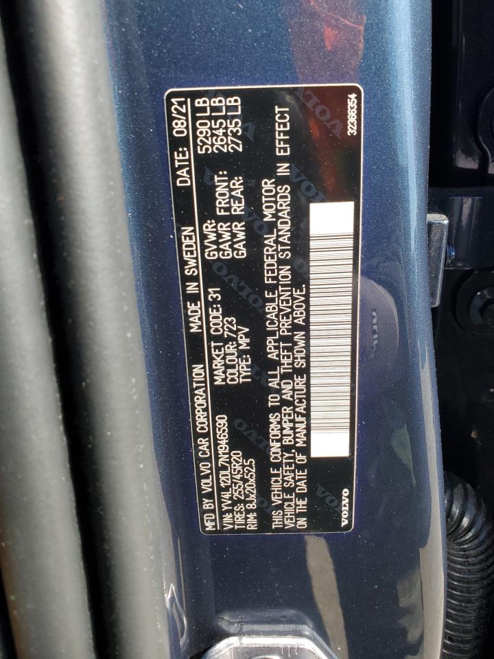 2022 VOLVO XC60 B5 INSCRIPTION VIN:YV4L12DL7N1946590