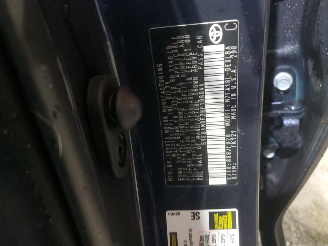2024 TOYOTA COROLLA LE VIN:5YFB4MDE2RP198044