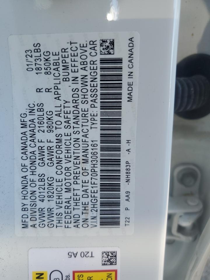 2023 HONDA CIVIC EX VIN:2HGFE1F70PH306161