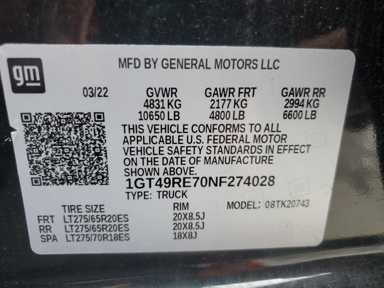 2022 GMC SIERRA K2500 DENALI VIN:1GT49RE70NF274028