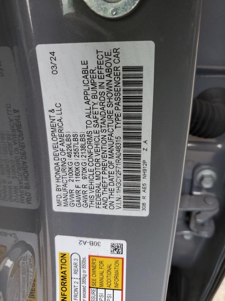 2024 HONDA ACCORD HYBRID SPORT-L VIN:1HGCY2F71RA048315