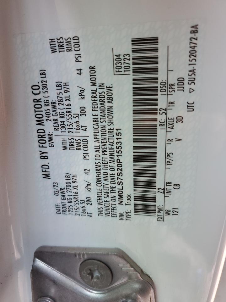 2023 FORD TRANSIT CONNECT XL VIN:NM0LS7S20P1553151