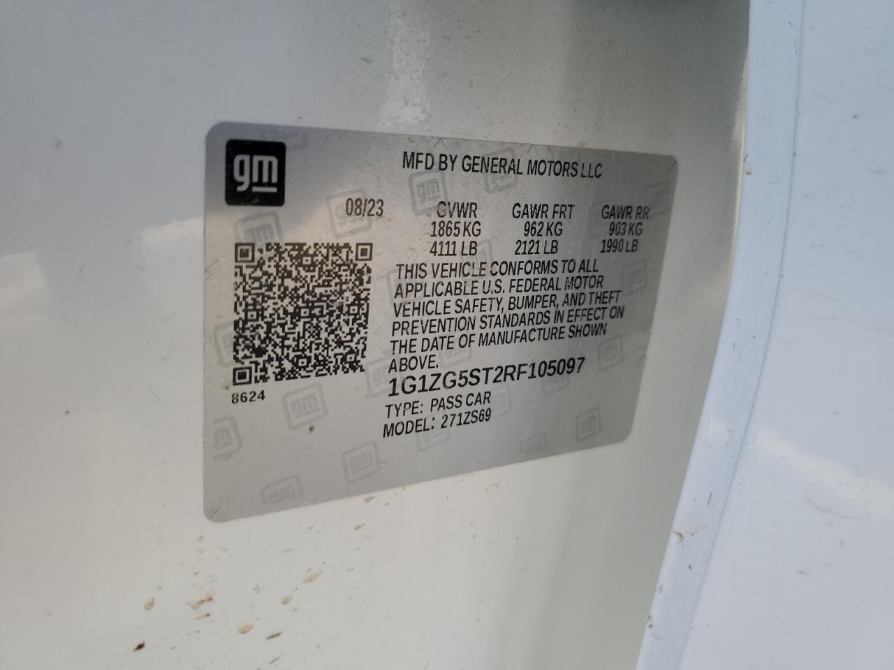 2024 CHEVROLET MALIBU RS VIN:1G1ZG5ST2RF105097