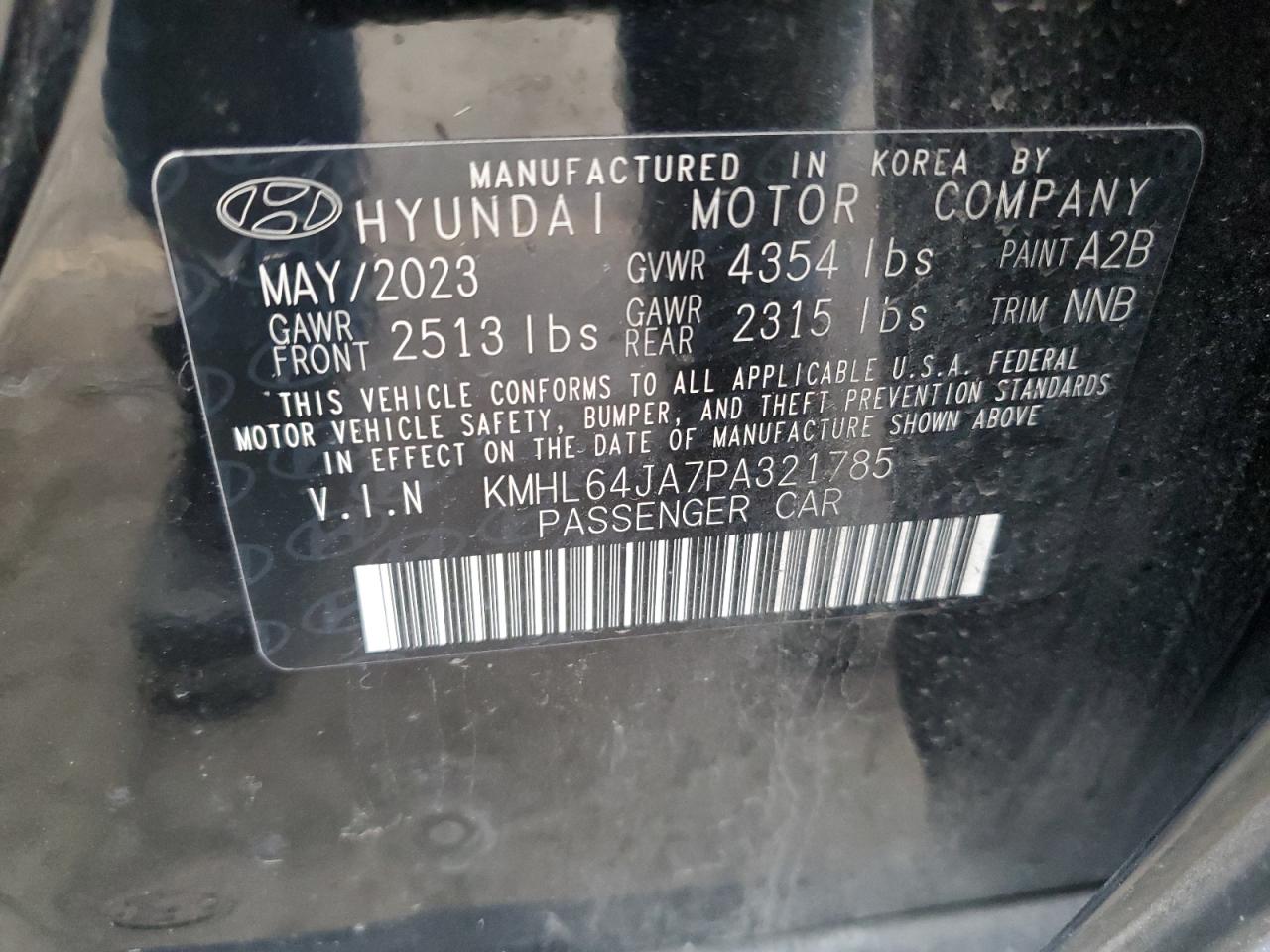 2023 HYUNDAI SONATA SEL VIN:KMHL64JA7PA321785