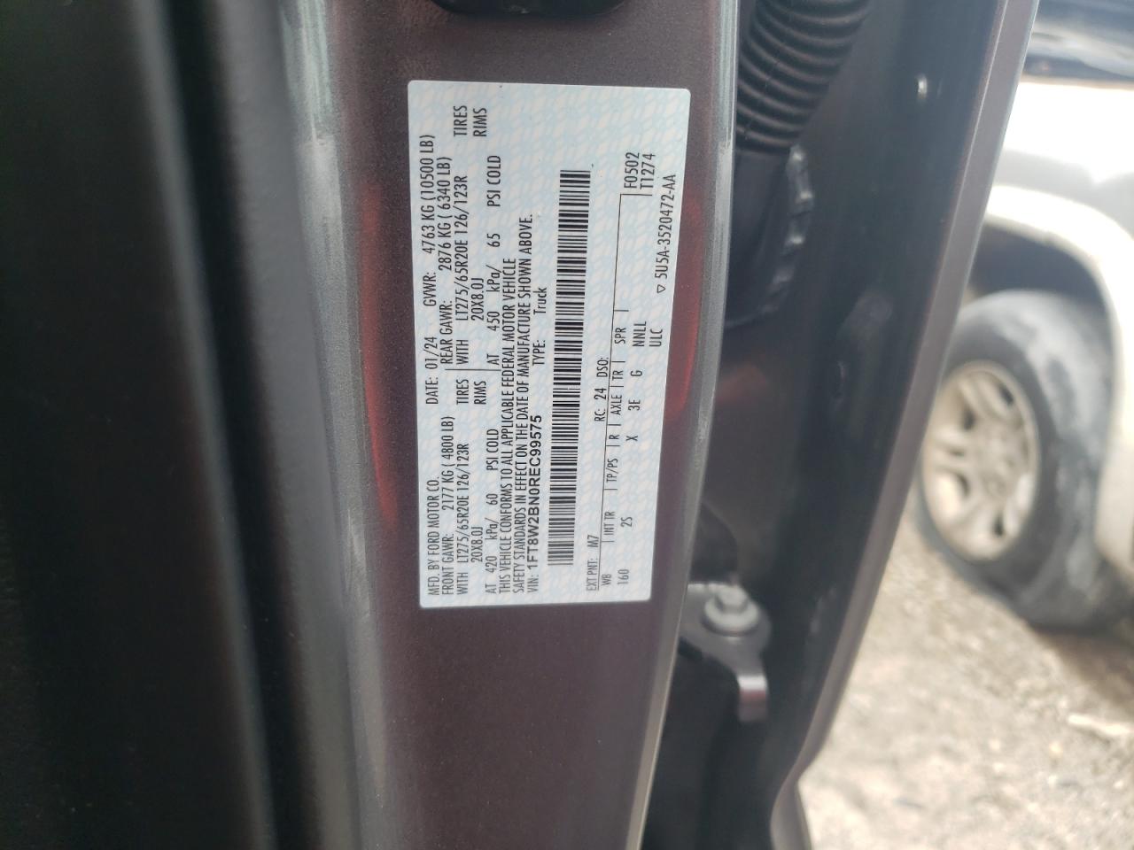 2024 FORD F250 SUPER DUTY VIN:1FT8W2BN0REC99575