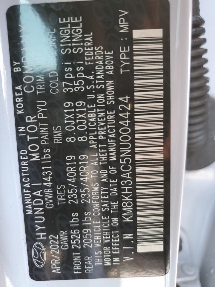 2022 HYUNDAI KONA N BASE VIN:KM8KH3AC5NU004424