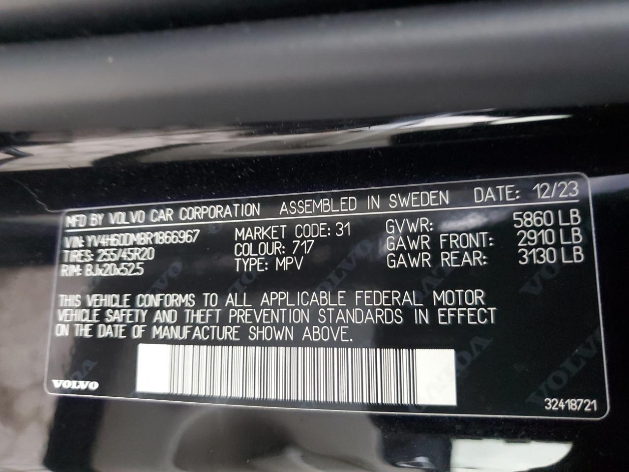 2024 VOLVO XC60 ULTIMATE VIN:YV4H60DM8R1866967