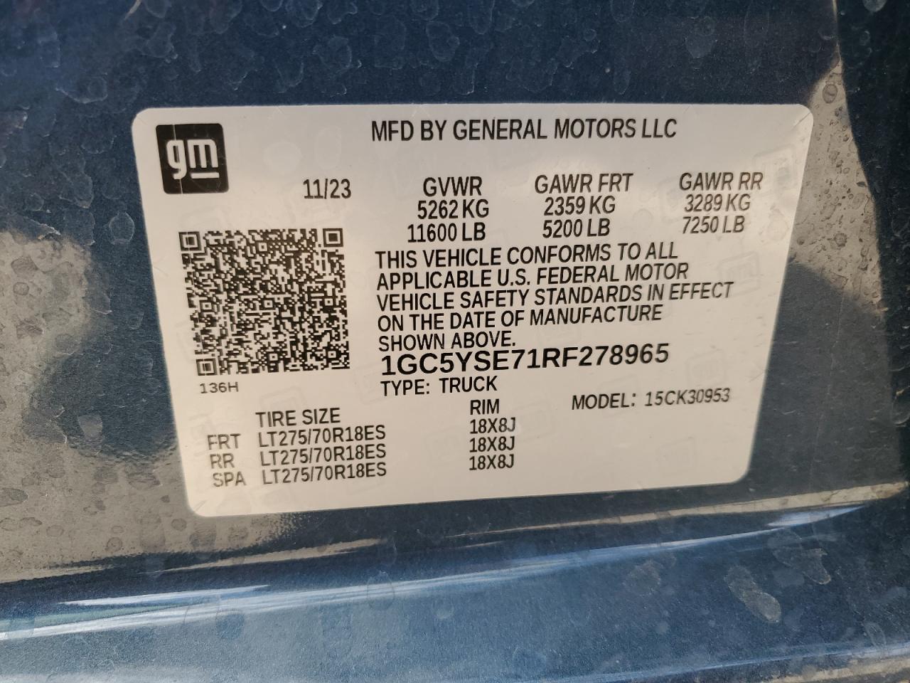 2024 CHEVROLET SILVERADO K3500 VIN:1GC5YSE71RF278965