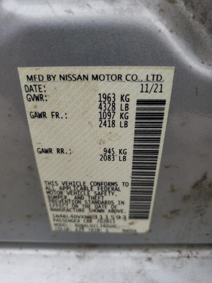 2022 NISSAN ALTIMA SV VIN:1N4BL4DVXNN311593