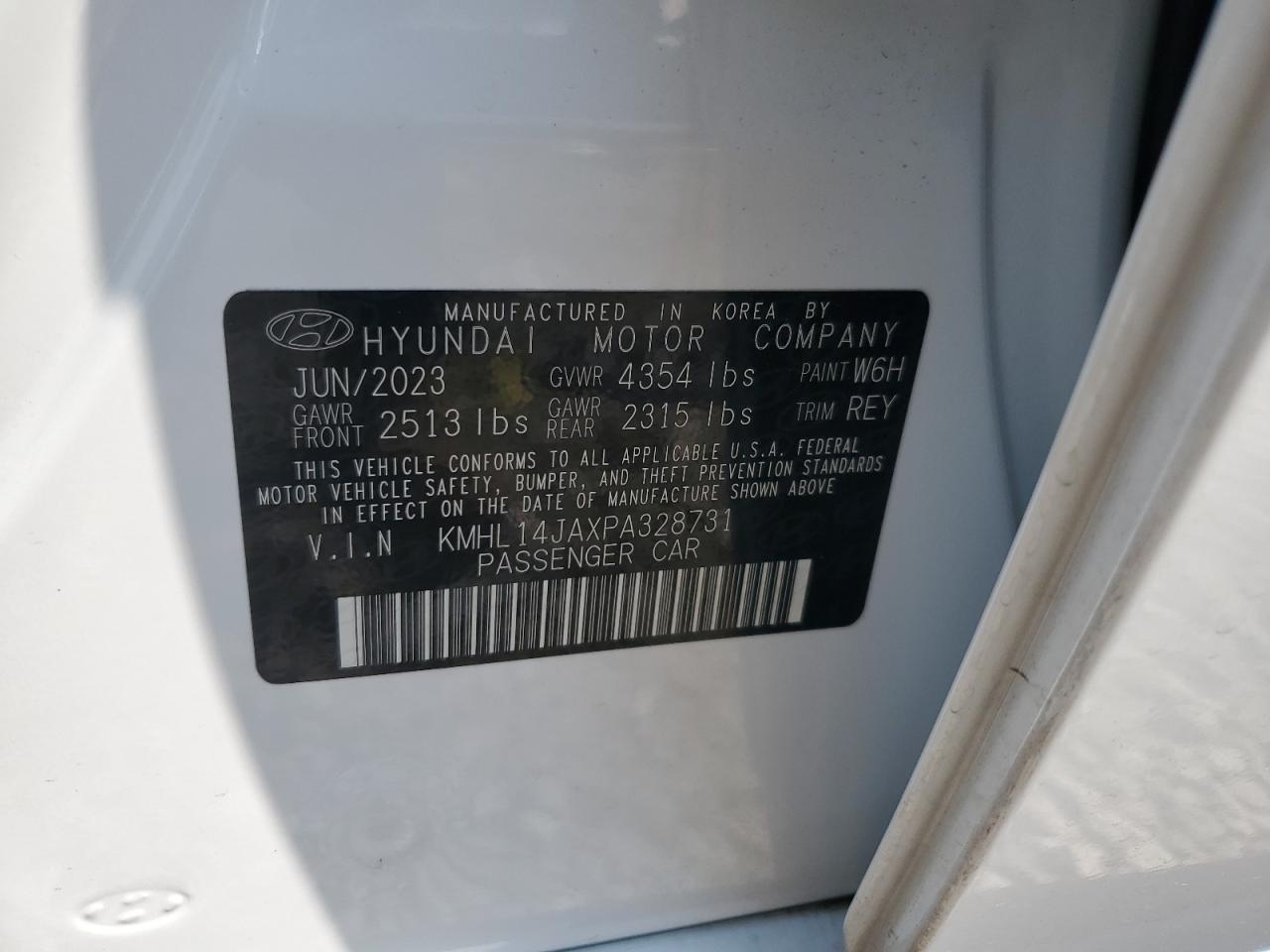2023 HYUNDAI SONATA SEL VIN:KMHL14JAXPA328731