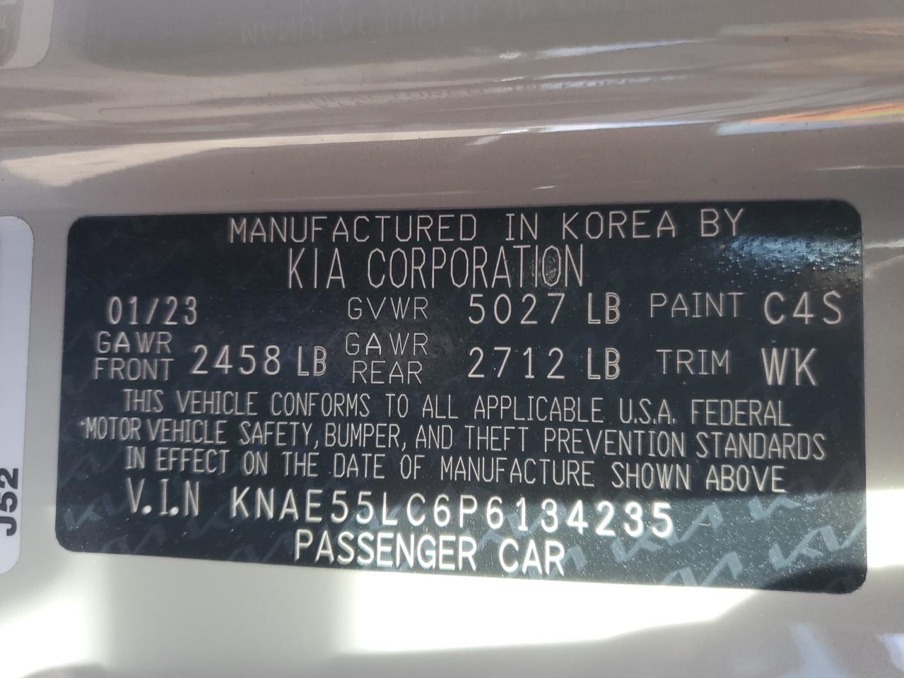 2023 KIA STINGER GT2 VIN:KNAE55LC6P6134235