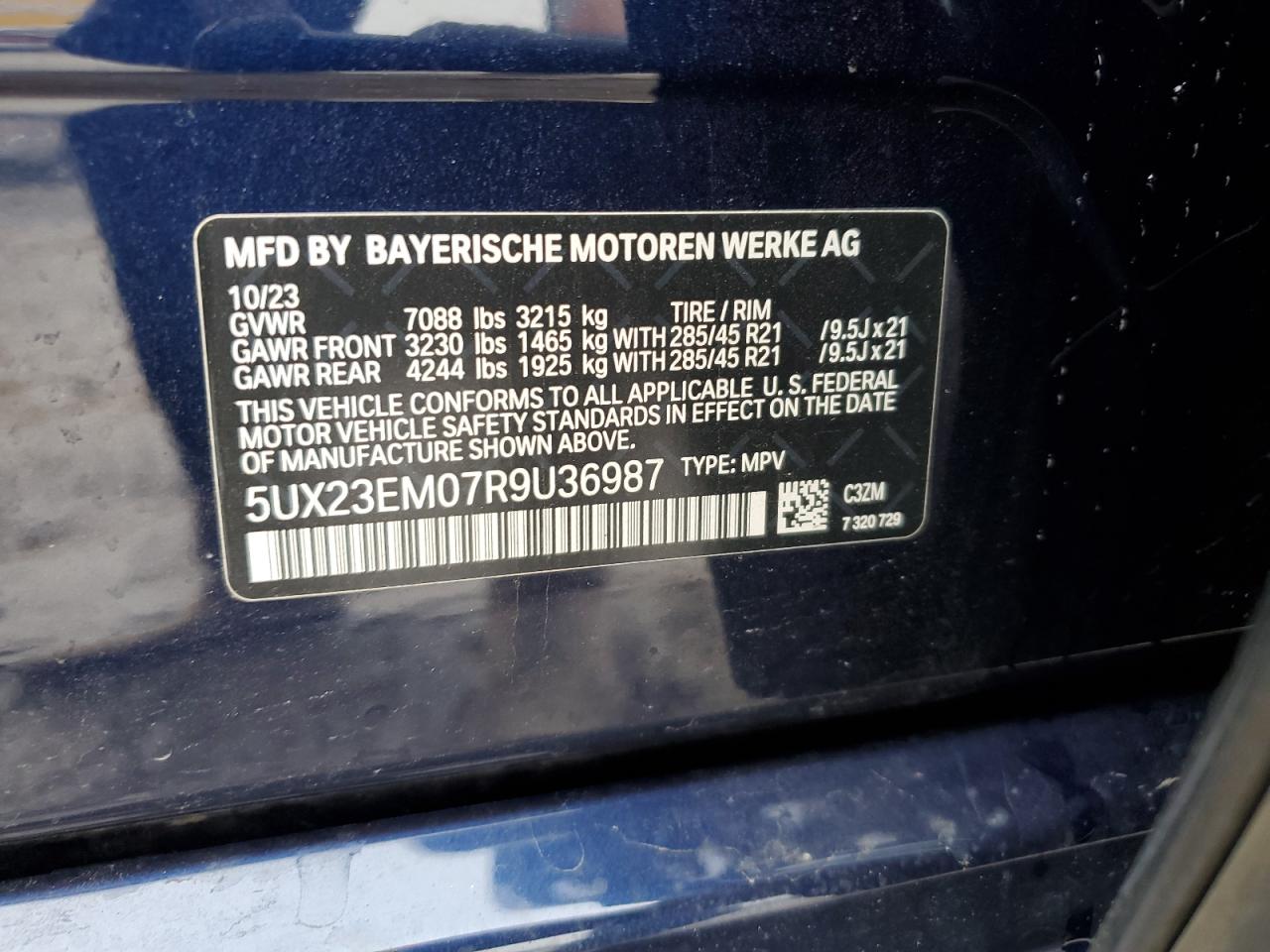 2024 BMW X7 XDRIVE40I VIN:5UX23EM07R9U36987