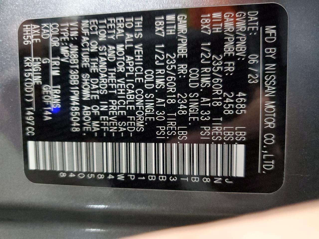 2023 NISSAN ROGUE SV VIN:JN8BT3BB1PW485048