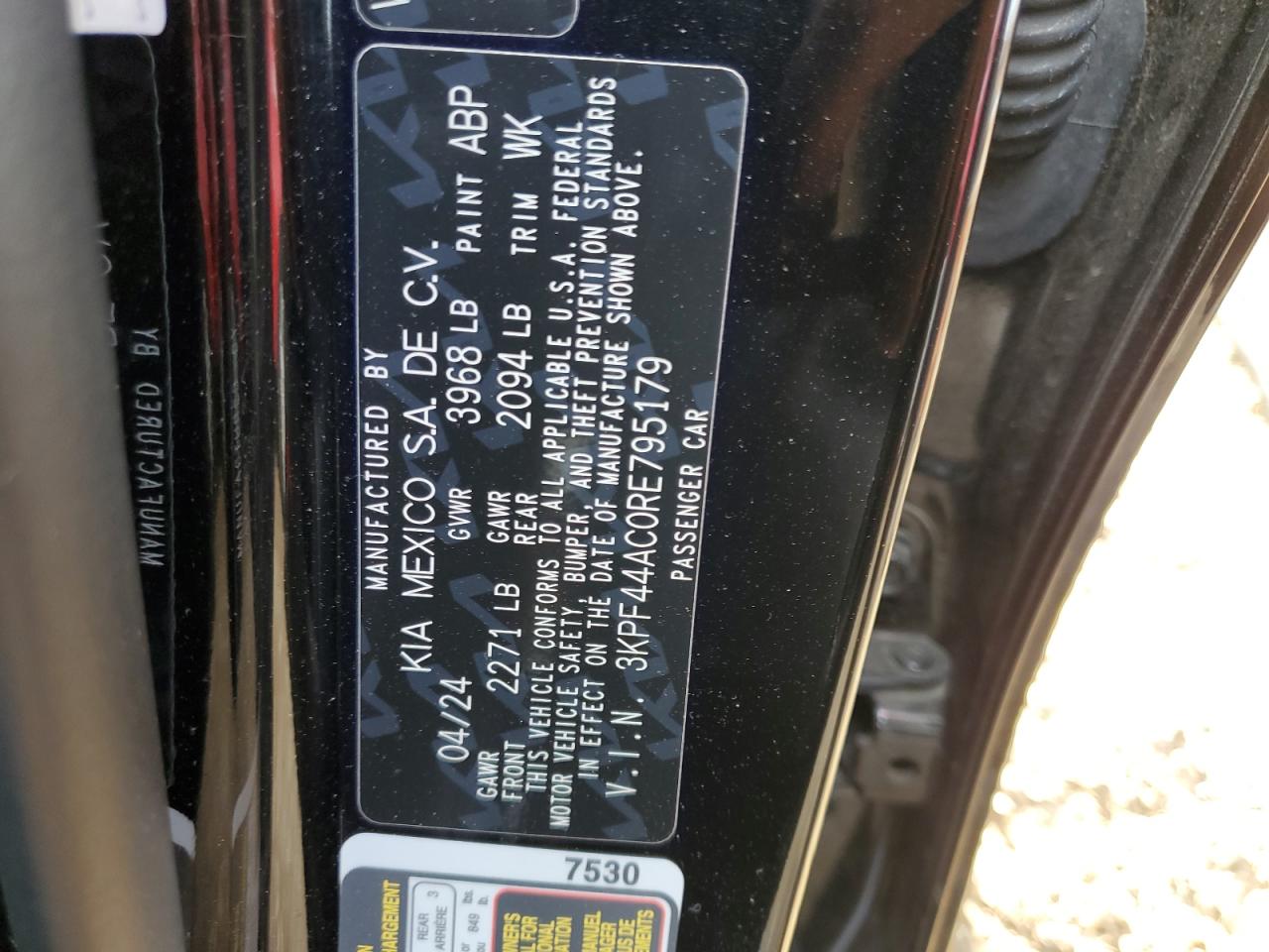2024 KIA FORTE GT VIN:3KPF44AC0RE795179