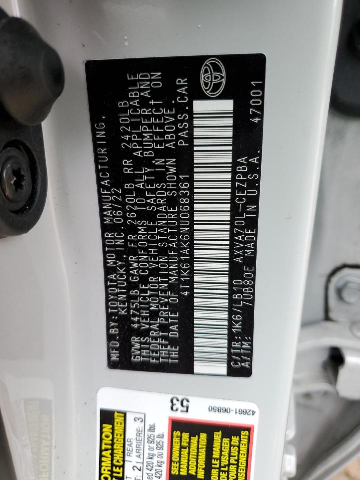 2022 TOYOTA CAMRY XSE VIN:4T1K61AK6NU068361