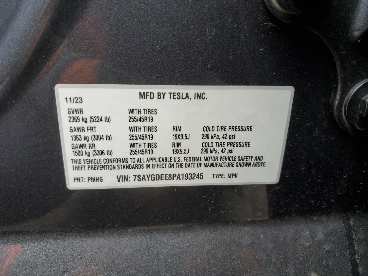 2023 TESLA MODEL Y VIN:7SAYGDEE8PA193245