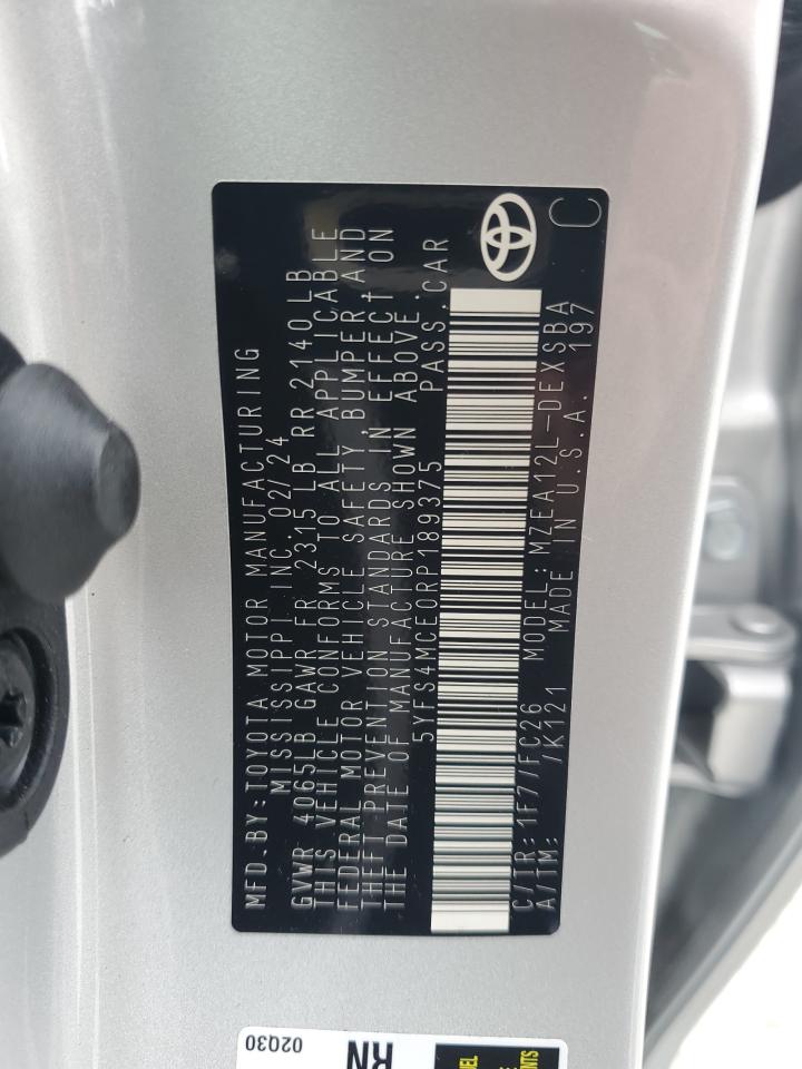 2024 TOYOTA COROLLA SE VIN:5YFS4MCE0RP189375