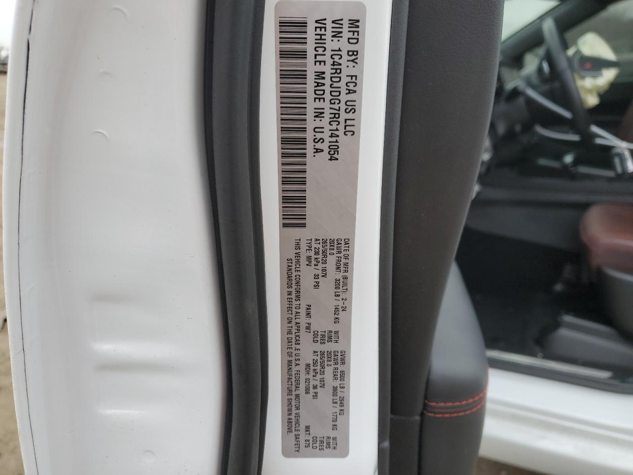 2024 DODGE DURANGO GT VIN:1C4RDJDG7RC141054