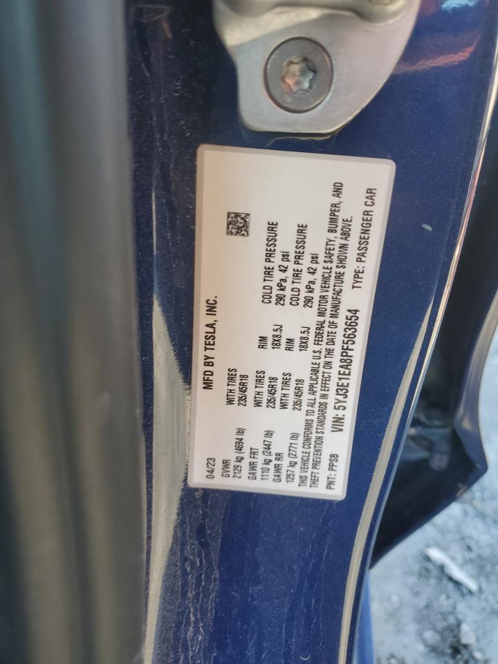 2023 TESLA MODEL 3 VIN:5YJ3E1EA8PF563654