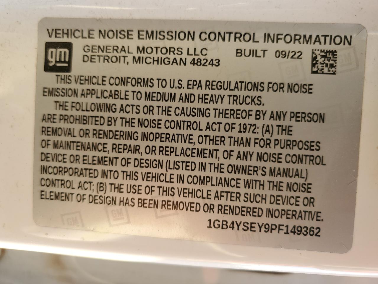 2023 CHEVROLET SILVERADO K3500 VIN:1GB4YSEY9PF149362