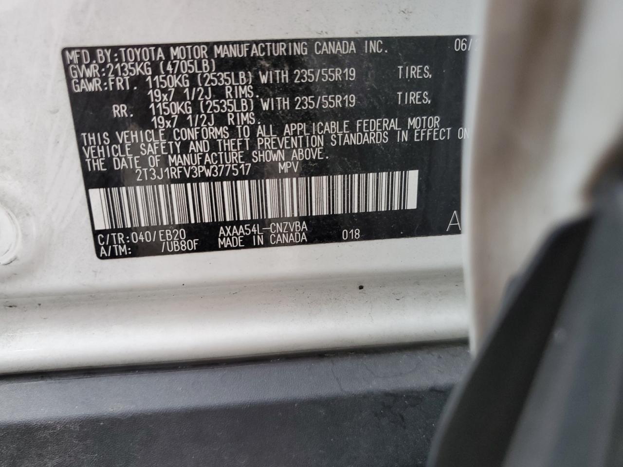 2023 TOYOTA RAV4 ADVENTURE VIN:2T3J1RFV3PW377517