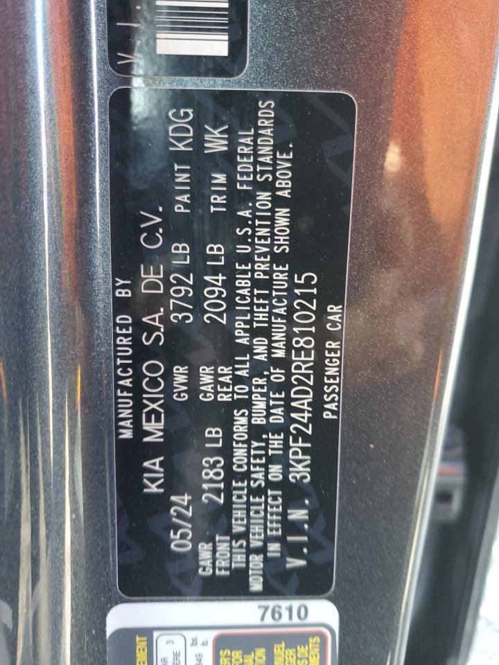 2024 KIA FORTE LX VIN:3KPF24AD2RE810215