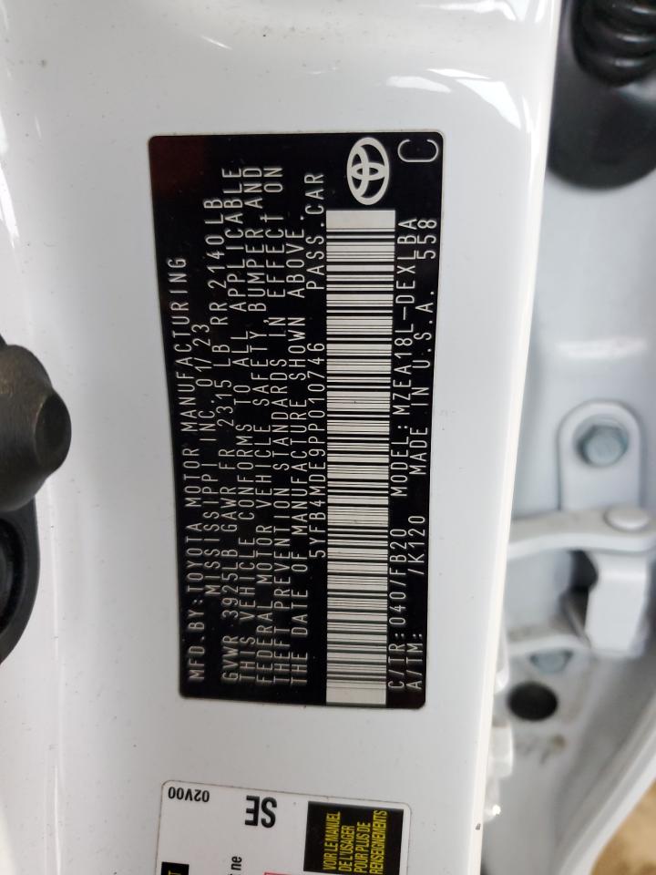 2023 TOYOTA COROLLA LE VIN:5YFB4MDE9PP010746